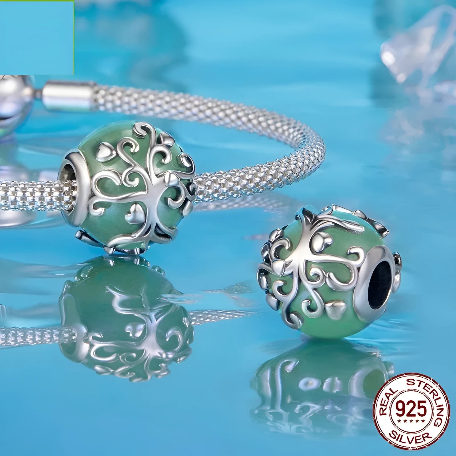 925 silver lucky tree pendant with Dongling stone inlay, 1.2cm height, 0.45cm aperture