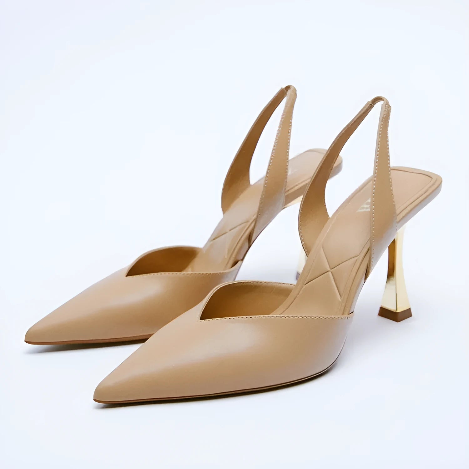 Women's patent leather pointed high heels in apricot colour with shallow mouth design, Korean style