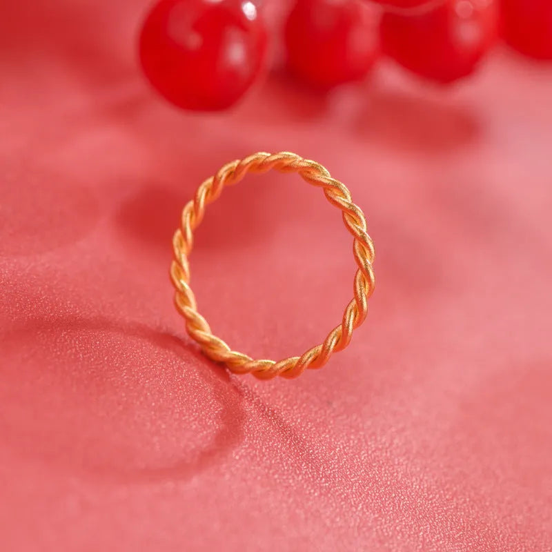 Women's simple bracelet ring in brass gold plating, showing matte, glossy, and twist style options.