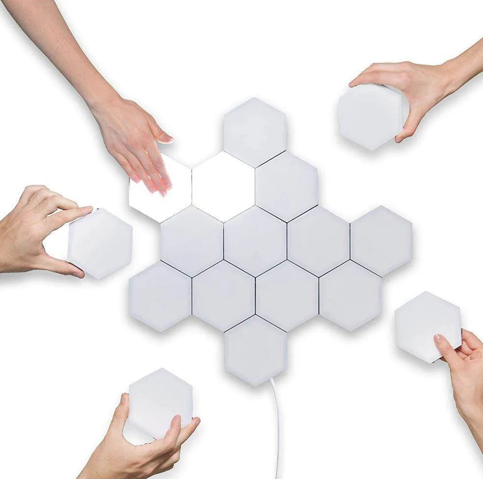 Helios modular honeycomb wall lamp panels in assembled pattern with touch control