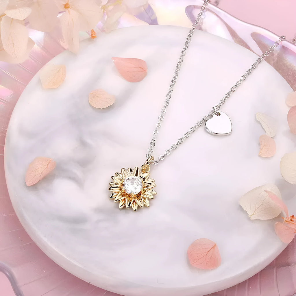 925 silver sunflower necklace for women with adjustable chain and geometric daisy petal pendant