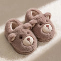 Children's plush slippers with heel wrap, animal pattern, beige colour, plastic sole