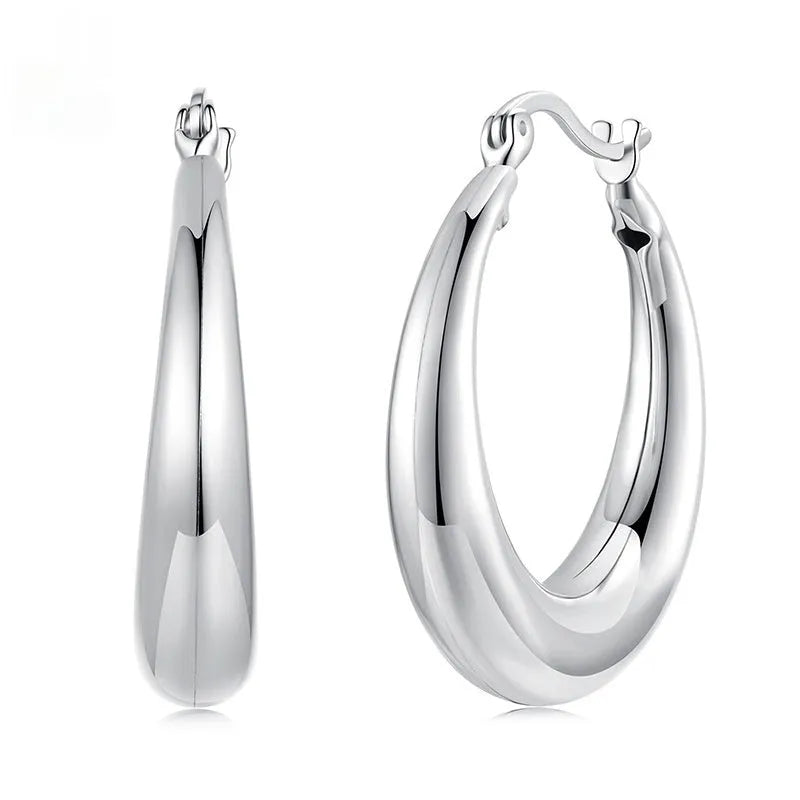 Metal simple ring ear clip earrings with geometric design and silver needle fastening