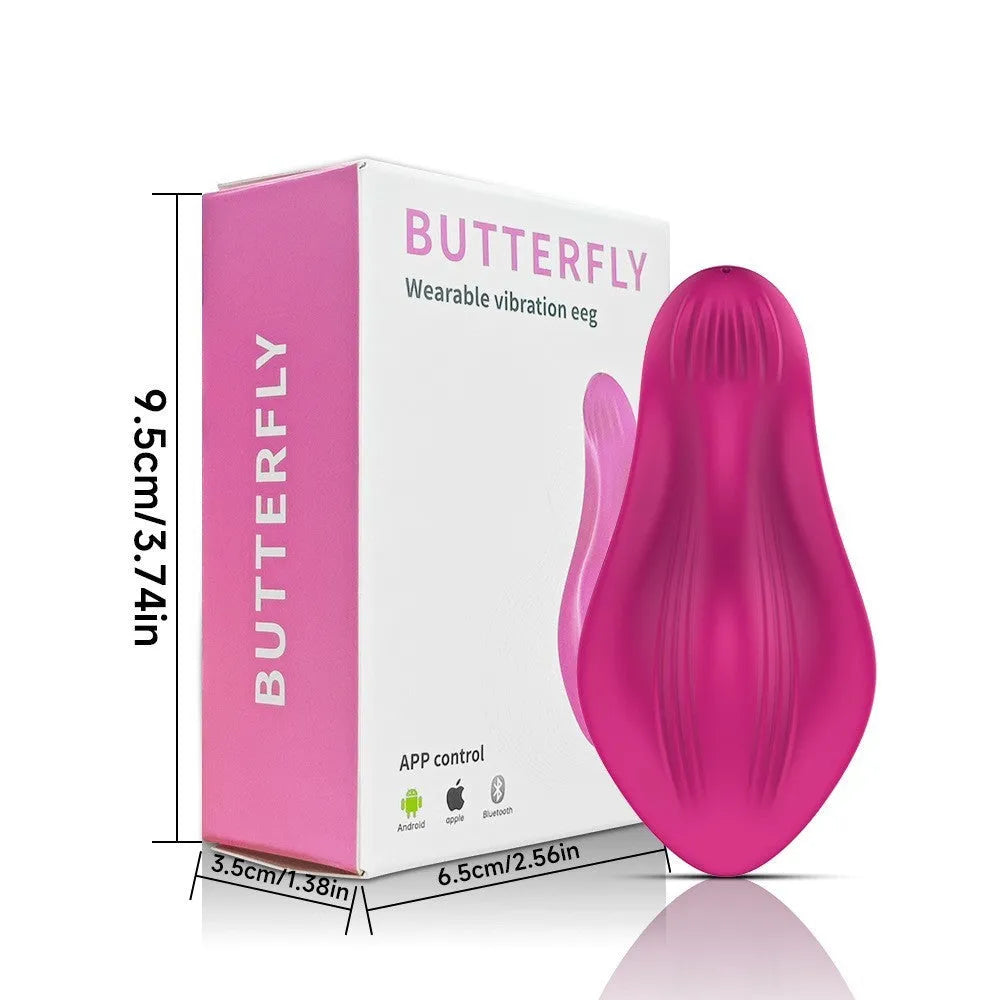 Rose red butterfly-shaped female massager with smartphone app control