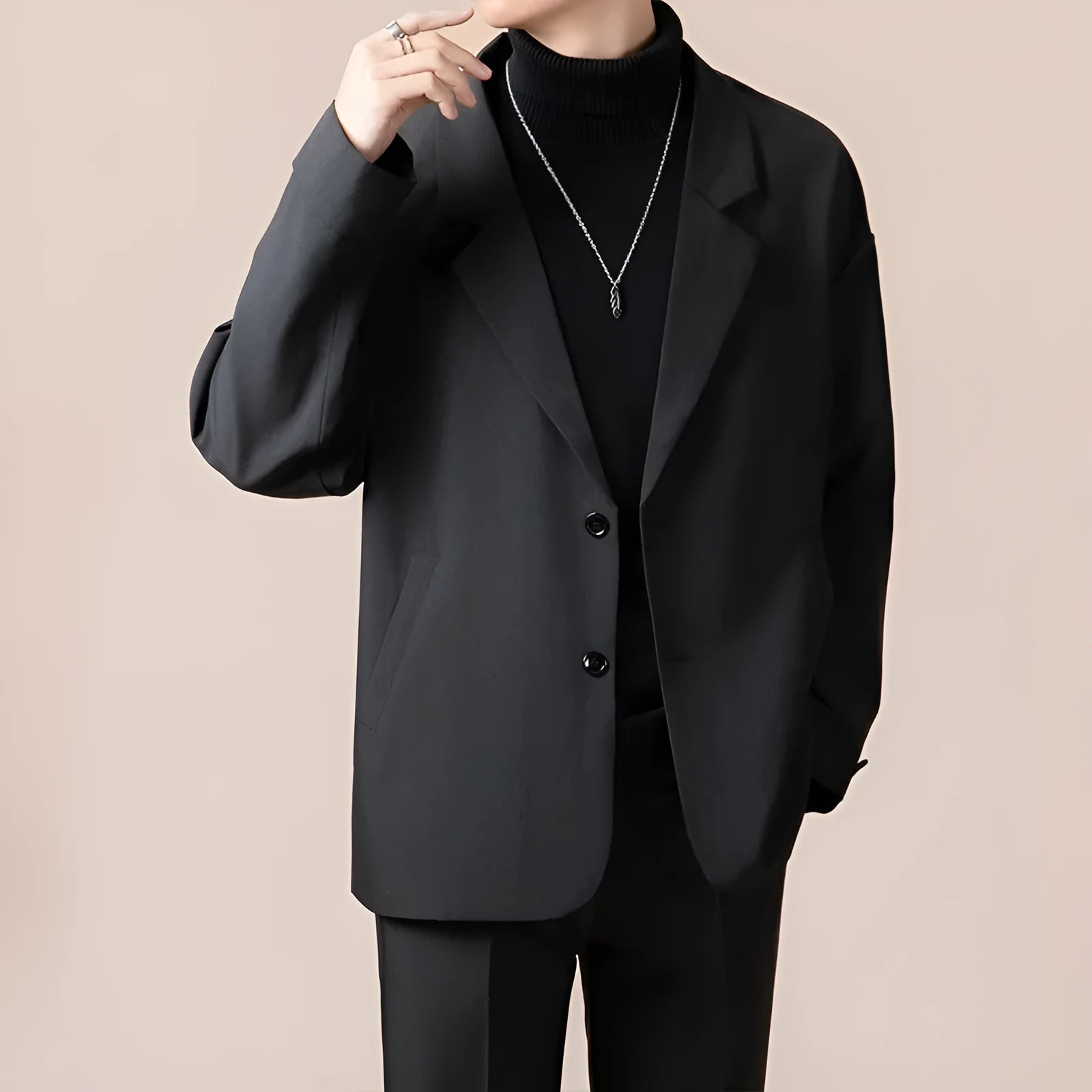 Casual loose fit suit jacket in chemical fibre blend fabric available in four colours