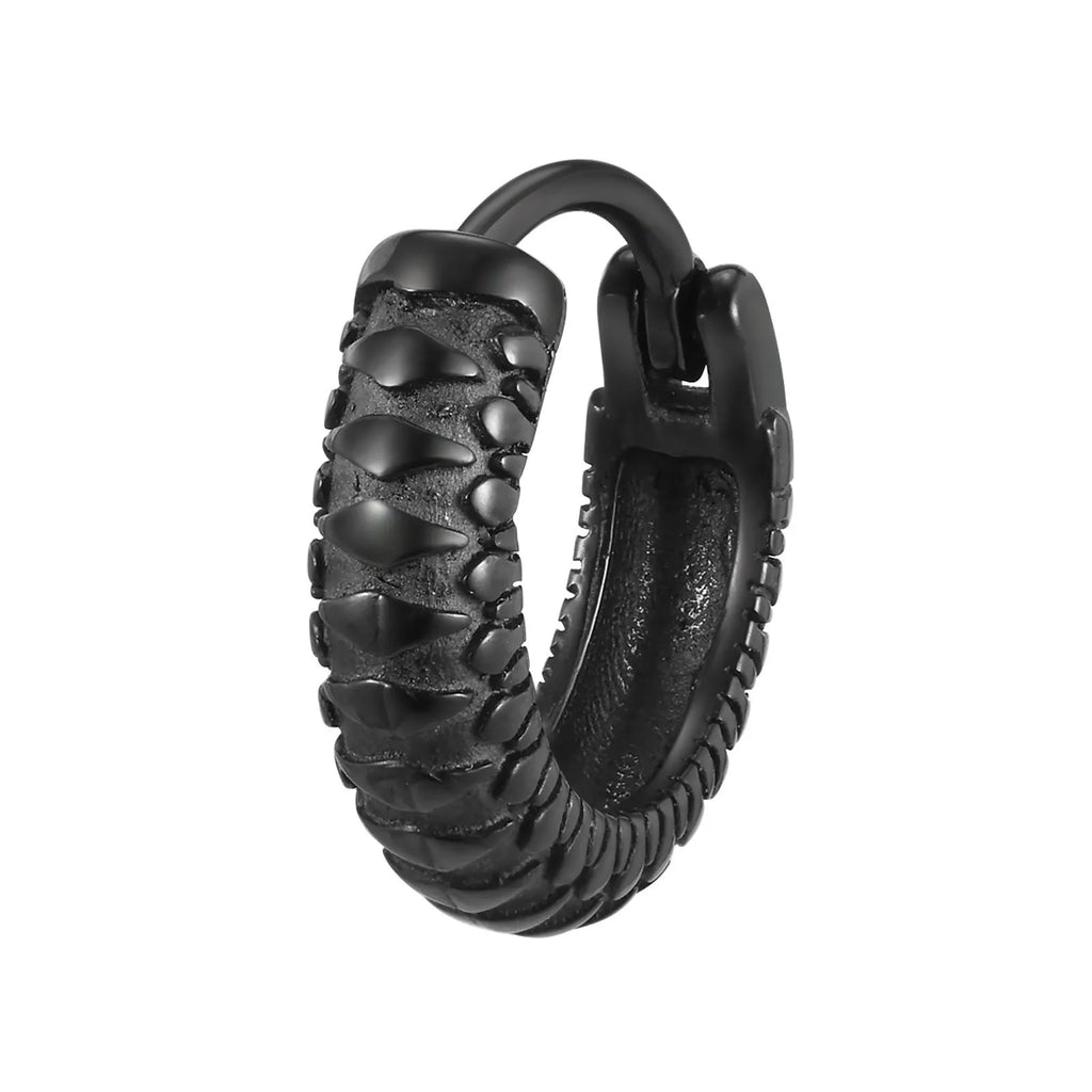 Stainless steel ear ring with a geometric snake pattern in a black finish.