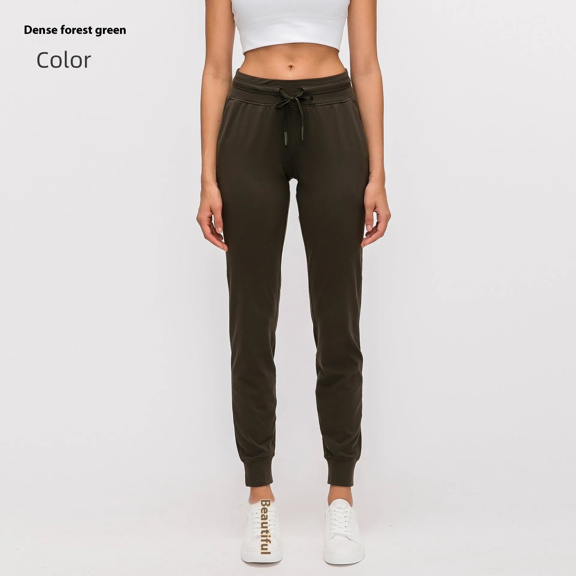 Women's high waist yoga pants with drawstring in Belgian Blue colour