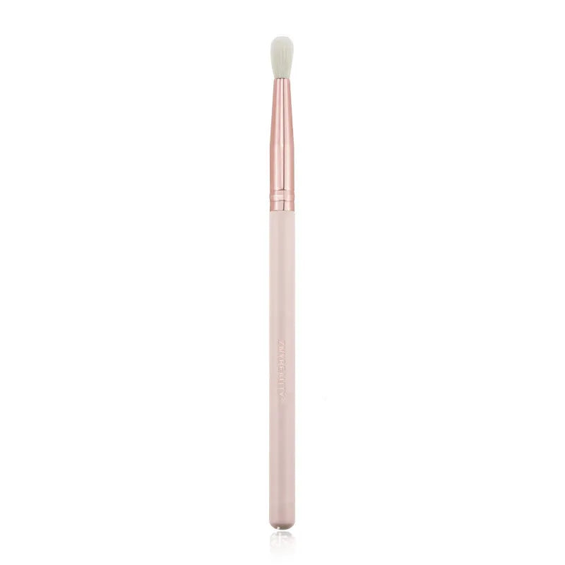 26 pink makeup brushes with wooden handles arranged in a PU storage bag