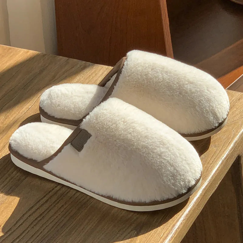 PVC winter plush slippers in solid colour with non-slip sole for indoor home use
