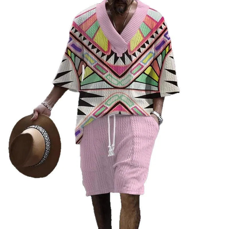 Loose casual short sleeve suit with polyester fabric in various colour options