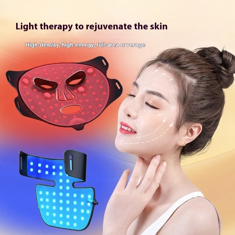 Black LED photon therapy face mask with neck treatment capability and adjustable settings