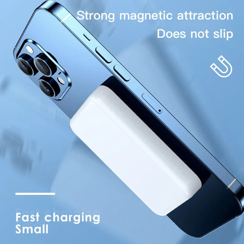 Pink magnetic wireless power bank with 20000mAh capacity showing dimensions 100x64x18mm