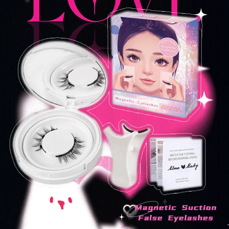 Natural magnetic suction false eyelashes soft mink hair daily wear one pair pink white clip