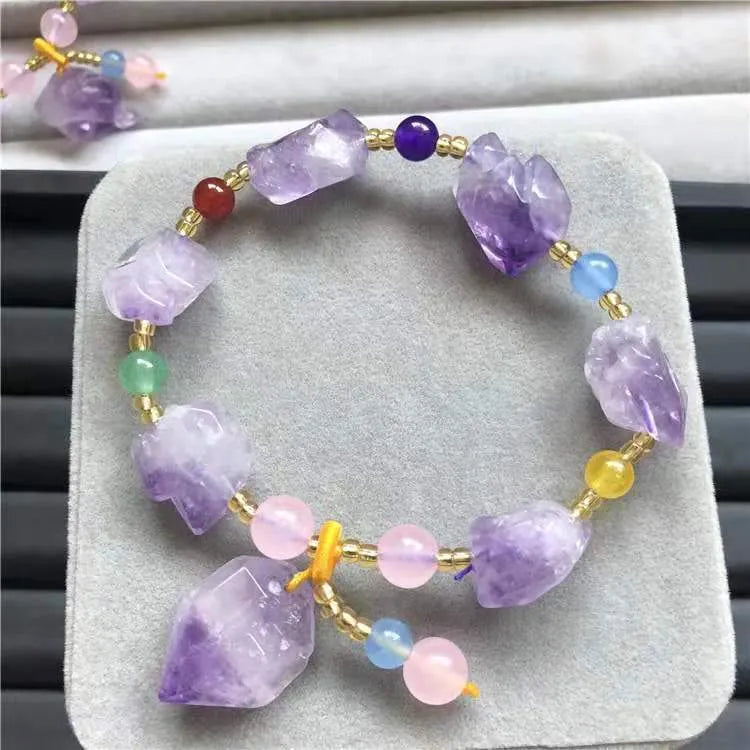 Natural amethyst bead bracelet with fu character elements for women's jewellery