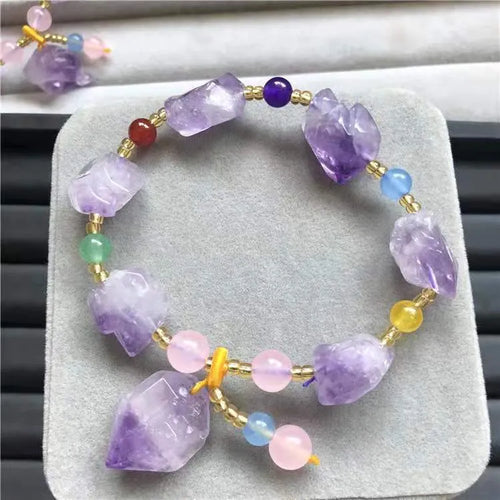 Natural amethyst bead bracelet with fu character elements for women's jewellery