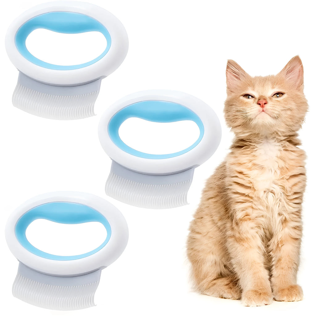 Blue pet grooming comb for deshedding and dematting cats and dogs with soft teeth