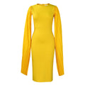 Women's long sleeve evening dress with pleated shawl collar in a choice of colours.