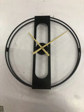 Round metal wall clock measuring 50cm in diameter, available in black and gold colour options