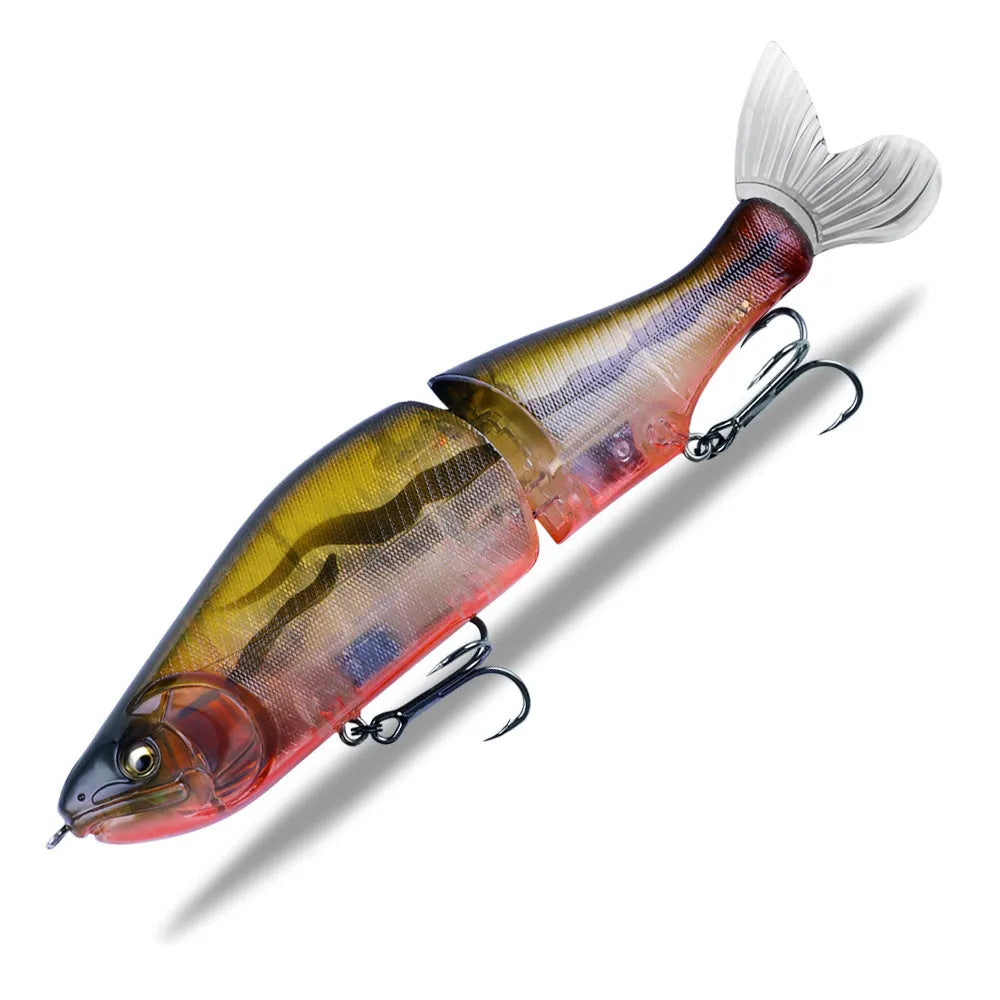 185mm plastic bass fishing swimming bait shown in one of fifteen available colours.
