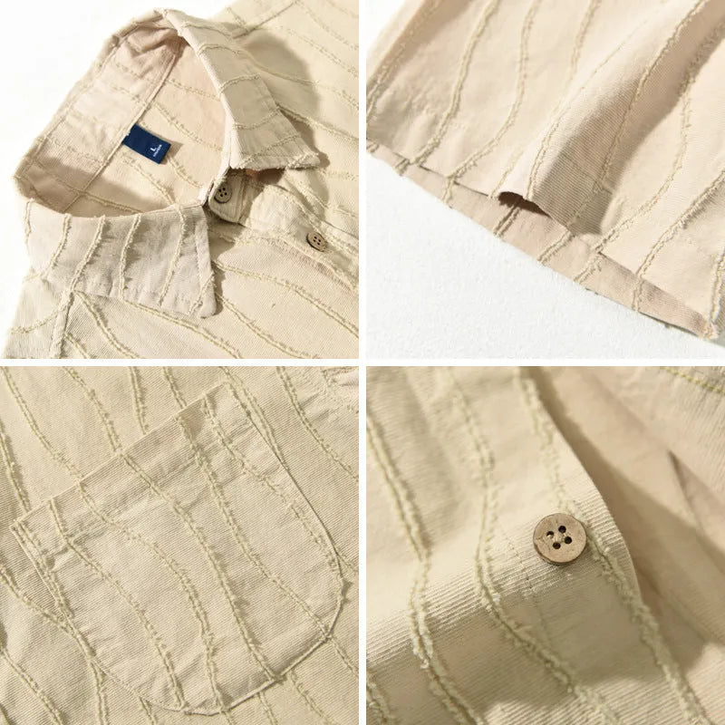 Men's pure cotton short sleeve casual shirt in Japanese fresh style