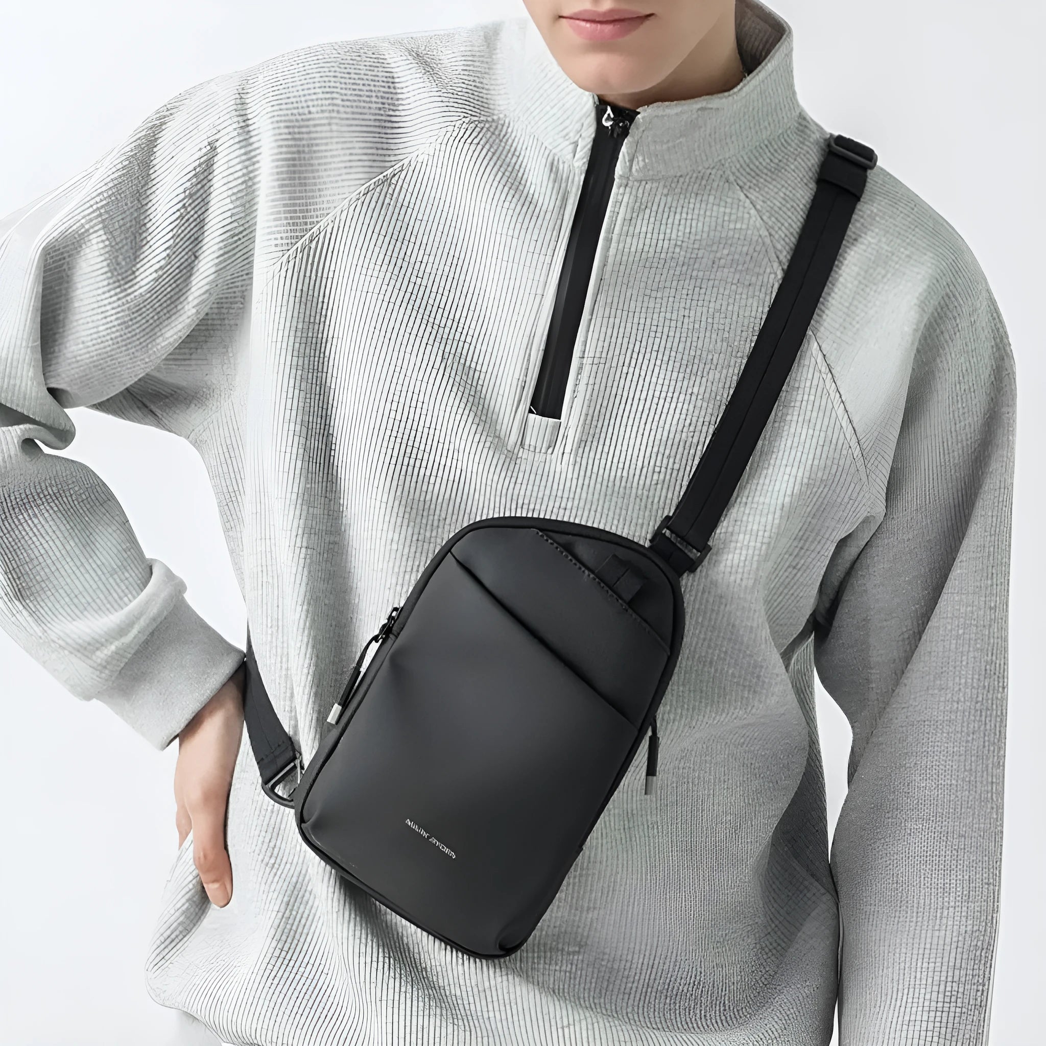 Men's elegant black lightweight crossbody bag made from oxford cloth material