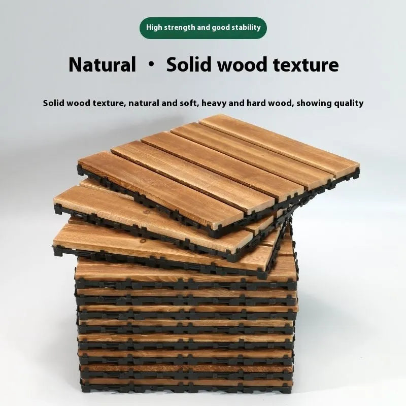 Square pine wood floor tile for balcony or indoor use, measuring 30cm.