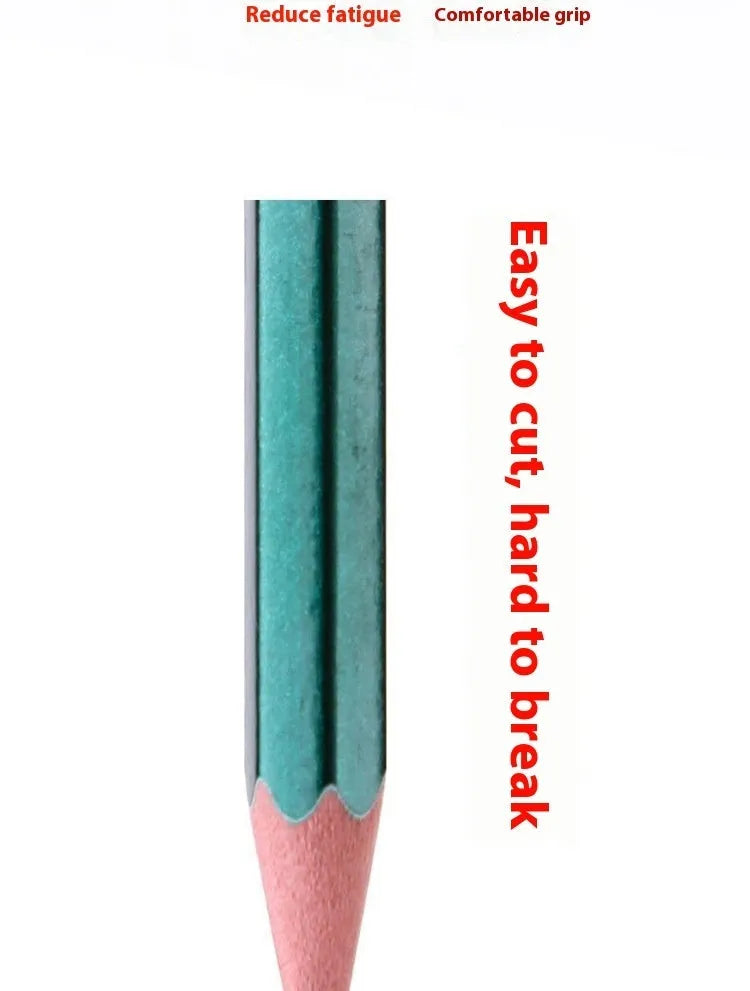 Green wooden pencil set with six-angle shape showing HB and 2B graphite grades