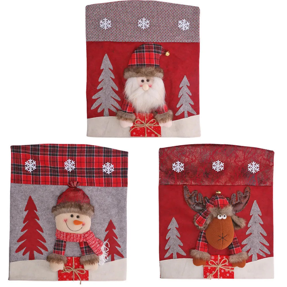 Three-dimensional cartoon cloth chair cover featuring Santa Claus design for holiday decoration