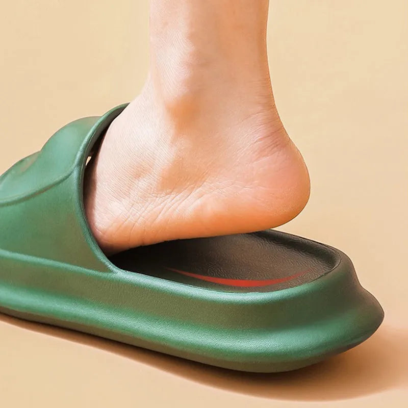 A pair of thick-soled EVA foam flip-flop slippers in a choice of seven colours on a plain background.