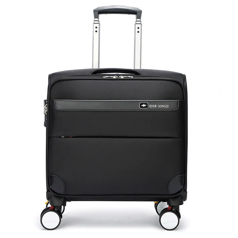Black 18-inch Oxford cloth business luggage with universal wheels and telescopic handle