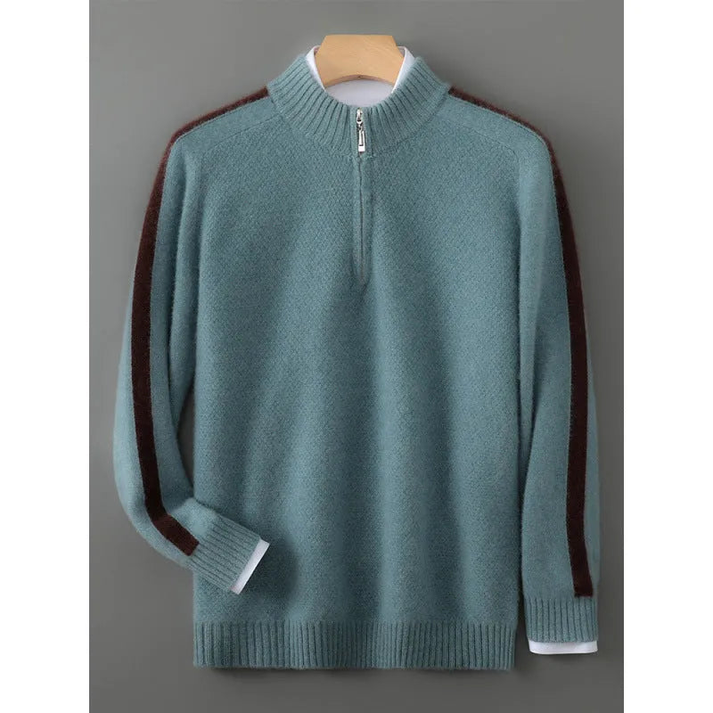 Plus size slim fit sheep wool sweater with half-height zip and round neck in four colour options