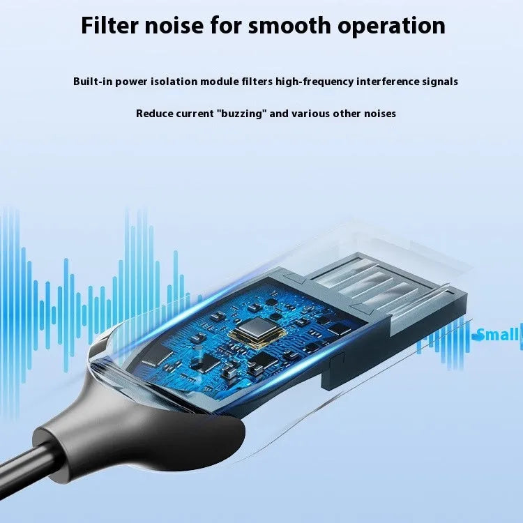 NAI USB car Bluetooth 5.4 audio receiver with USB-A plug and 3.5mm jack on black cable.