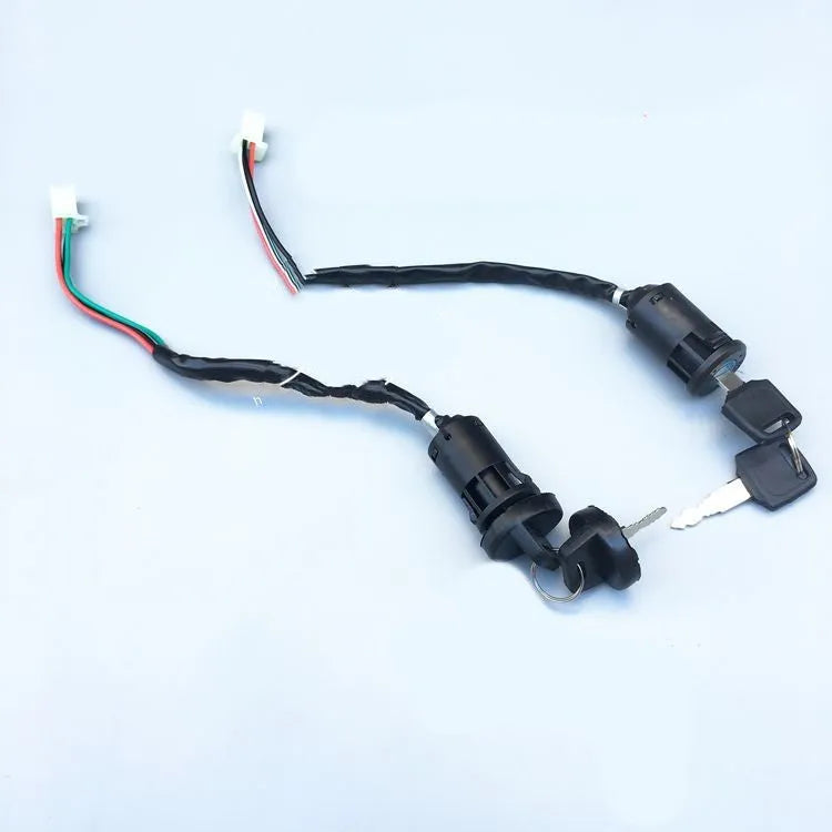 Waterproof electric door lock for car with plastic housing and wiring connectors visible