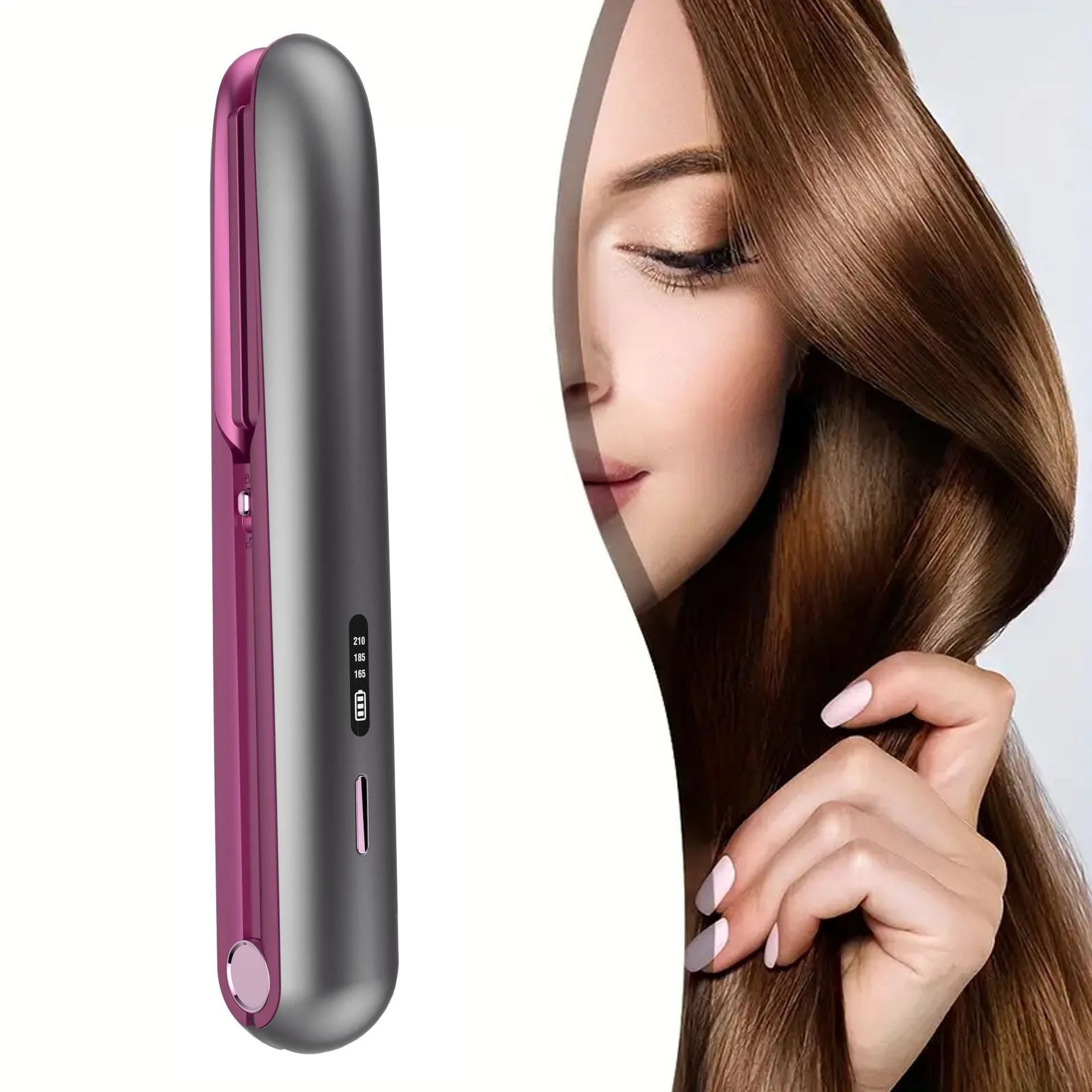 Moon shadow grey wireless hair straightener with tourmaline ceramic plates and lithium battery