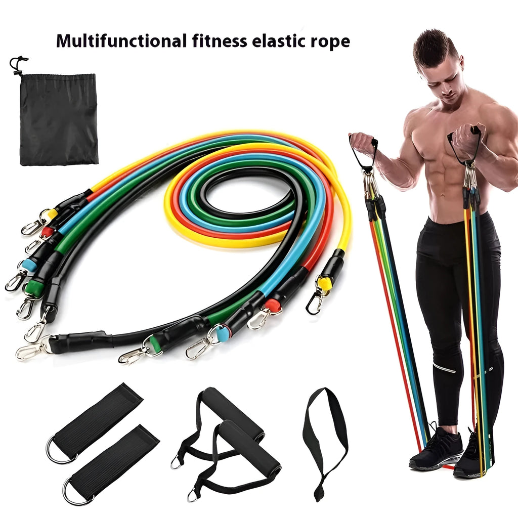 Door-mounted fitness pulling rope set with multiple ABS resistance bands for home workouts