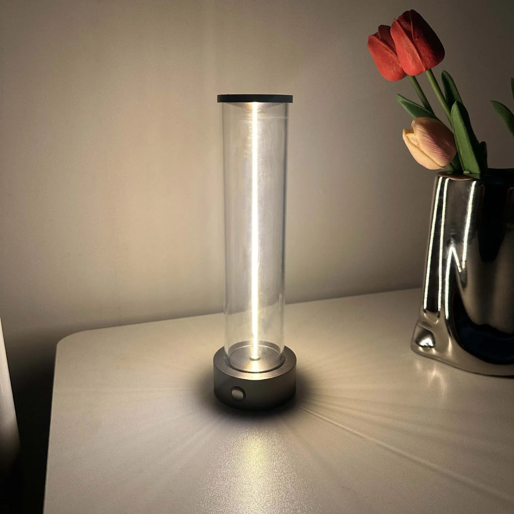 Modern glass LED light strip with magnetic base measuring 53mm wide by 234mm tall