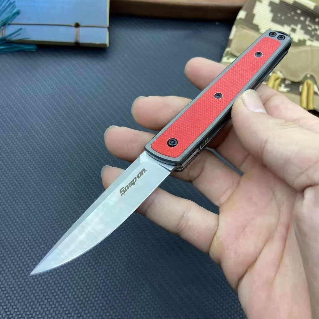 Handmade folding fruit knife with stainless steel blade in black, red, or coffee colour.