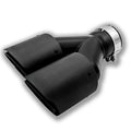 Black carbon fibre dual outlet car exhaust pipe silencer, 250mm long.