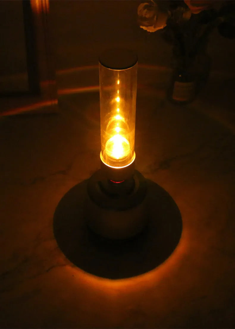White silver candlelight Bluetooth speaker night light with 90mm diameter cylindrical design