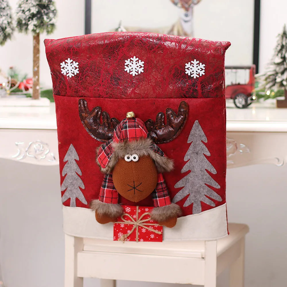 Three-dimensional cartoon cloth chair cover featuring Santa Claus design for holiday decoration