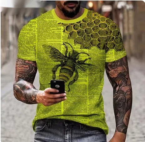 Men's black t-shirt with a large, detailed 3D printed lion design on the front.