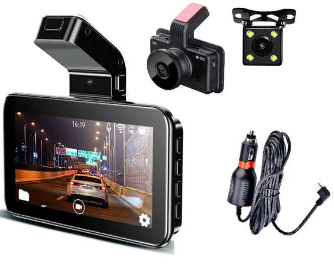 3-inch car dashboard camera with dual lens system for front and rear recording