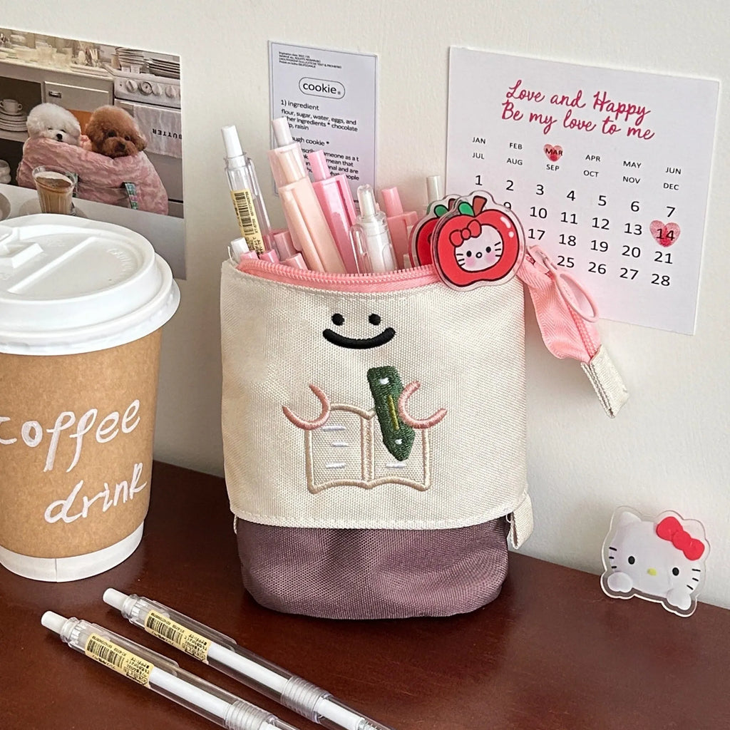 Cartoon collapsible pencil case in Oxford fabric measuring 17cm by 14cm