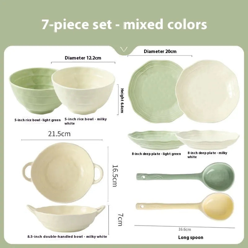 Seven-piece solid colour ceramic tableware set in a gift box, modern simple design.