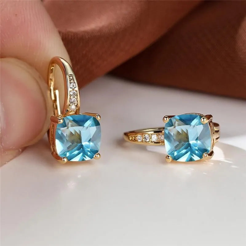 Square zircon geometric ear hook earrings in electroplated copper with Korean style design