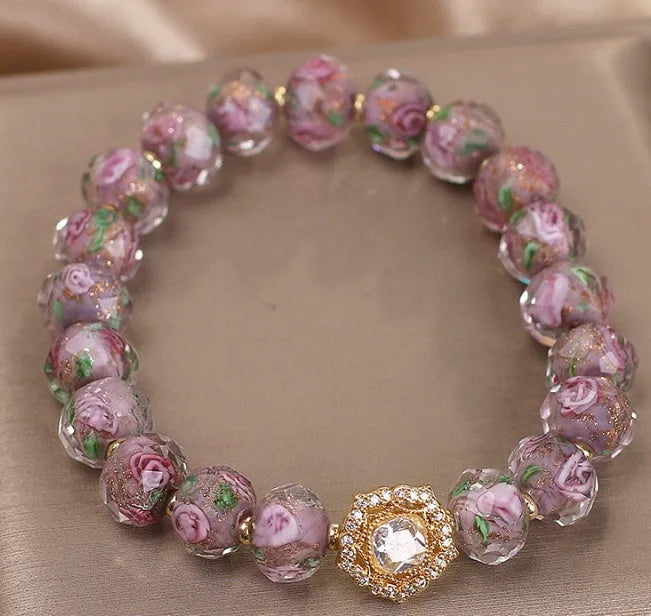Purple electroplated glass and coloured glaze bracelet for women, original design