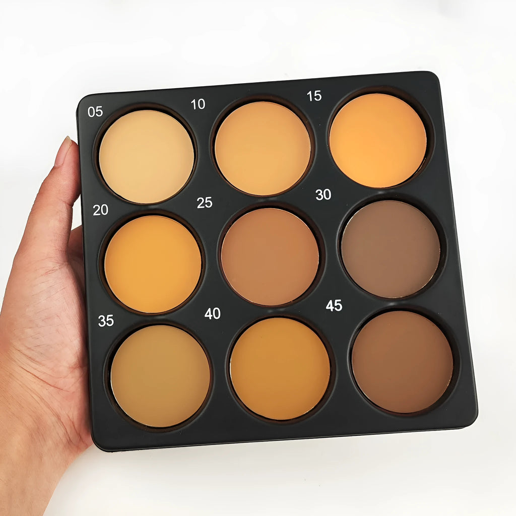 Dark matte makeup palette with nine colours for punk and fashion styles.