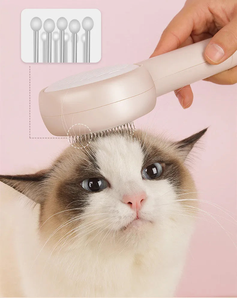 Pink cat and dog grooming comb with one-key hair removal, 21x8cm ABS needle comb