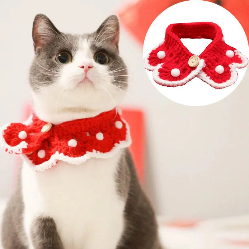 A soft milk cotton knitted pet collar with a cartoon pattern, shown in a selected colour.