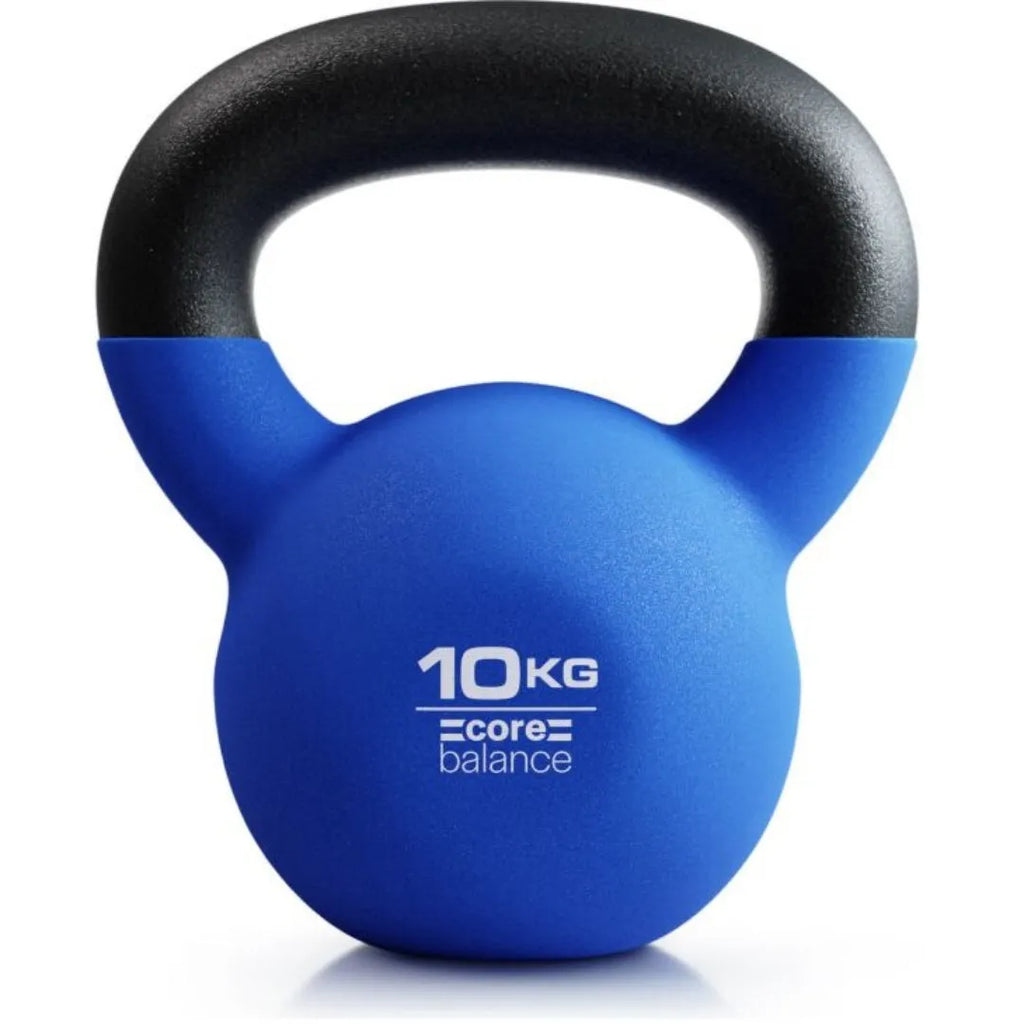 Blue cast iron teapot-shaped dumbbell kettlebell weighing 10 kg on a plain background.